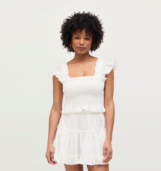 The Eyelet Cropped Paz Nap Top - White Eyelet – Hill House Home
